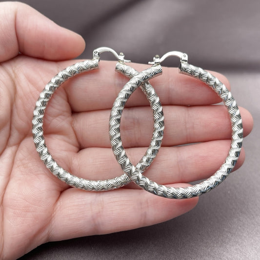 Rhodium Gold Filled Large Hoop, Diamond Cutting Finish, Rhodium Finish