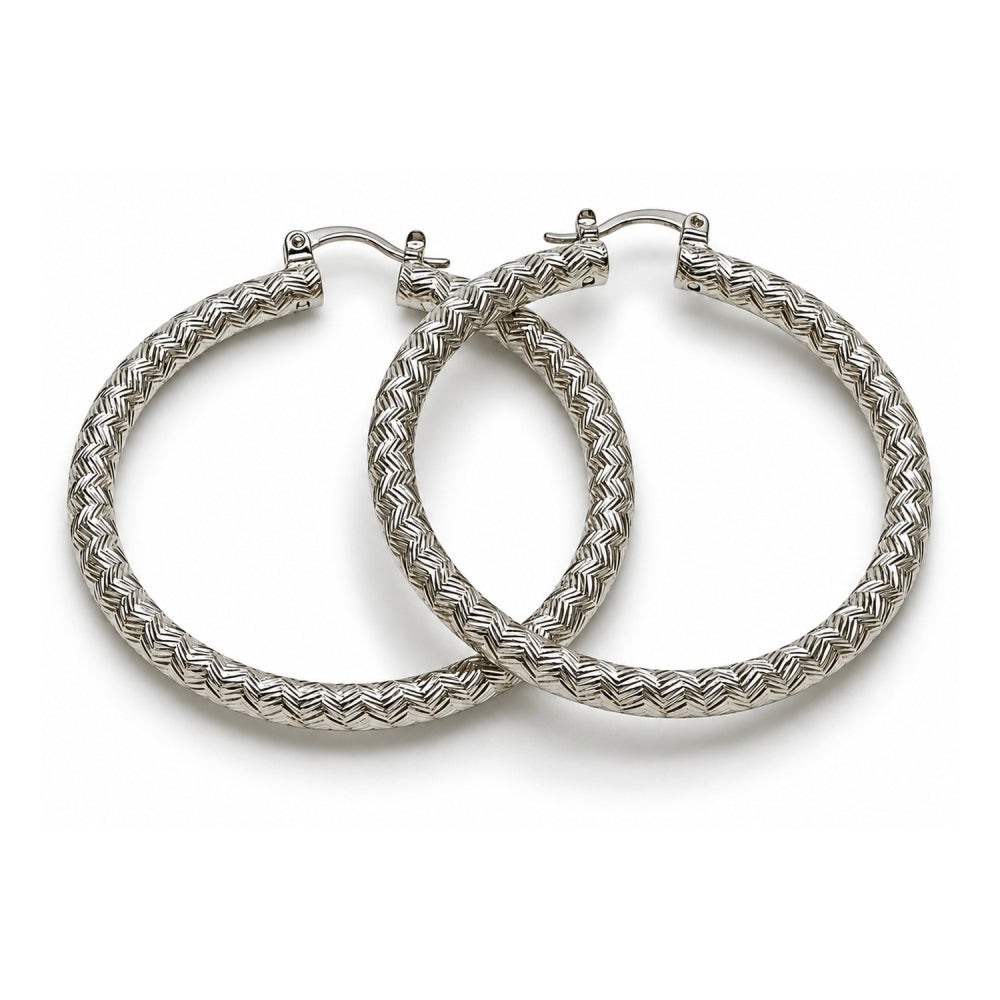 White Gold Filled Large Hoop, Diamond Cutting Finish, Rhodium Finish