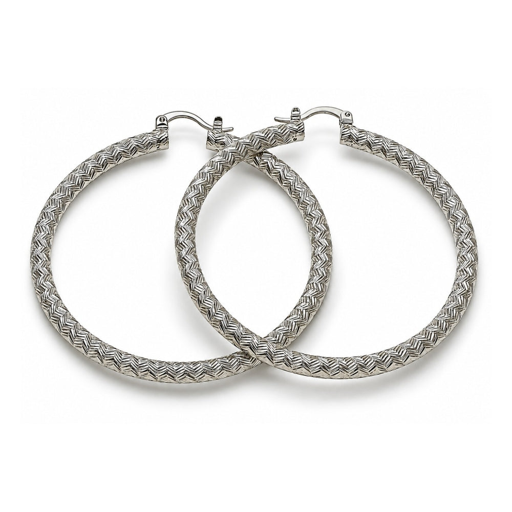 White Gold Filled Large Hoop, Diamond Cutting Finish, Rhodium Finish