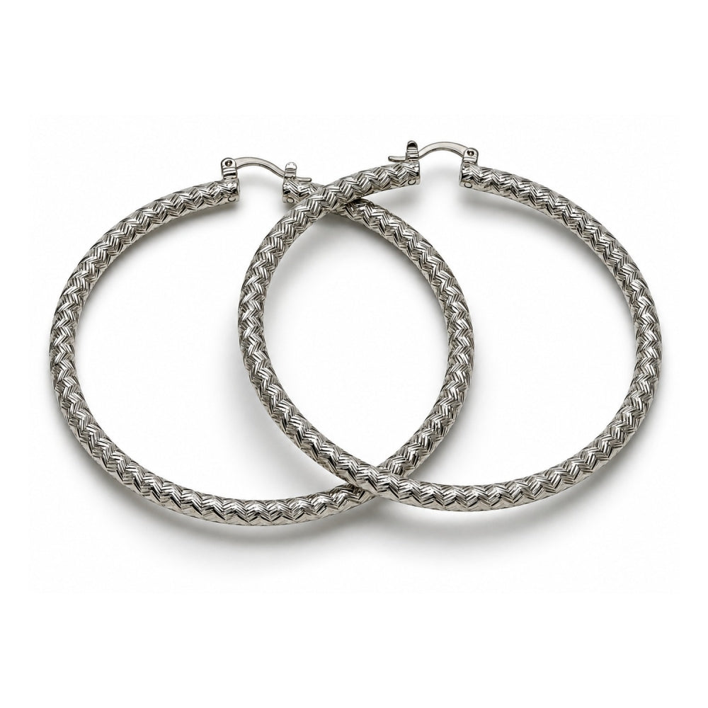 White Gold Filled Extra Large Hoop, Diamond Cutting Finish, Rhodium Finish