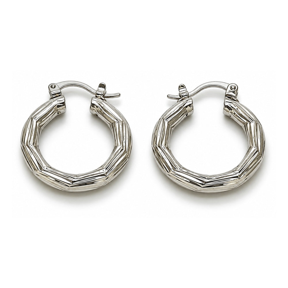 White Gold Filled Small Hoop, Diamond Cutting Finish, Rhodium Finish