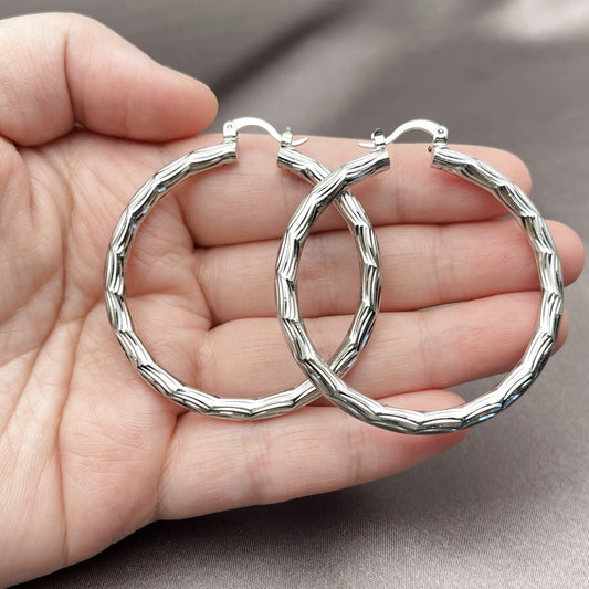 Rhodium Gold Filled Medium Hoop, Diamond Cutting Finish, Rhodium Finish