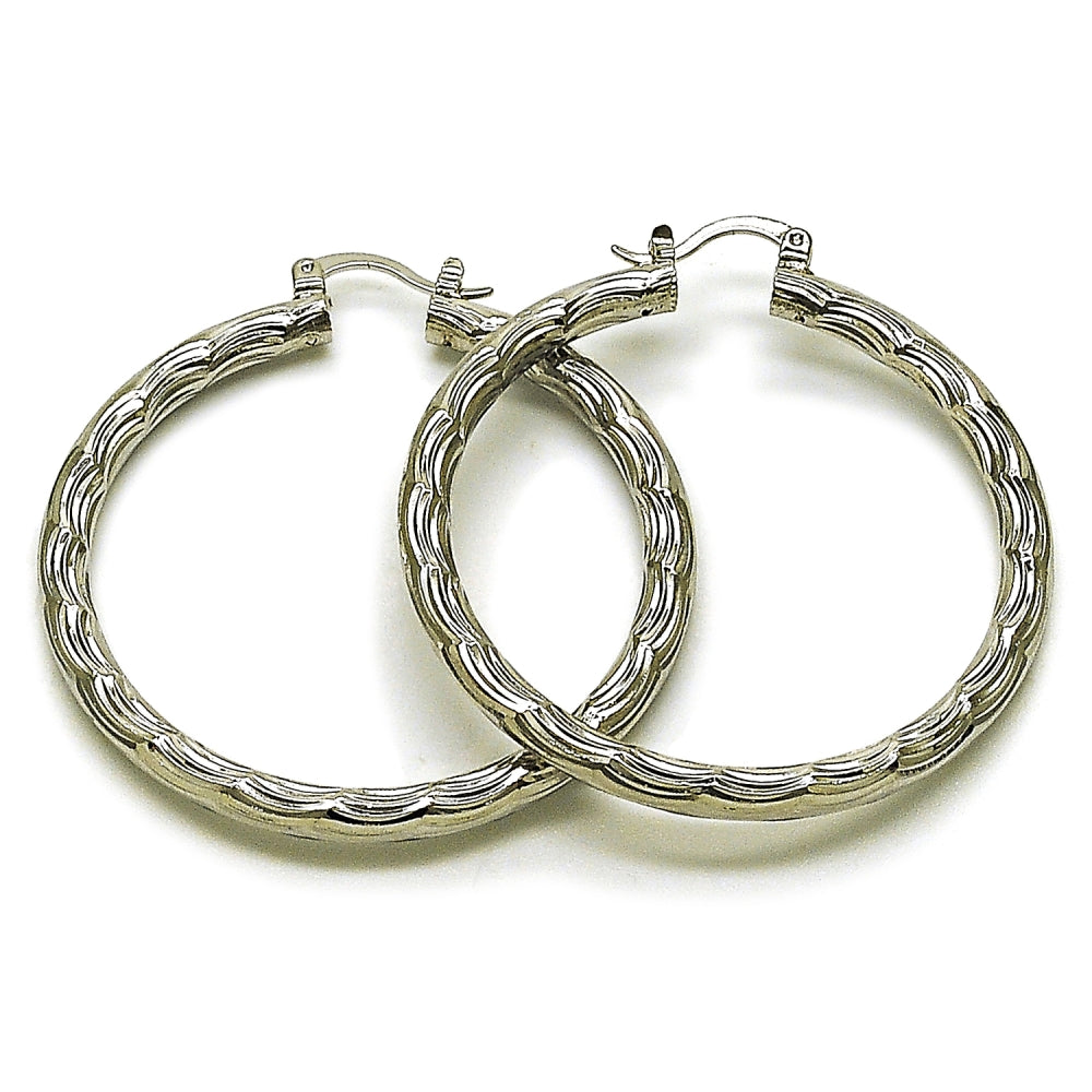 Rhodium Gold Filled Medium Hoop, Diamond Cutting Finish, Rhodium Finish