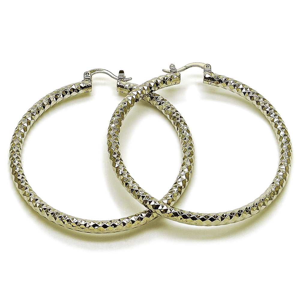 Rhodium Gold Filled Large Hoop, Diamond Cutting Finish, Rhodium Finish