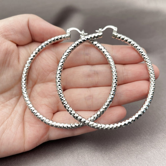 Rhodium Gold Filled Extra Large Hoop, Diamond Cutting Finish, Rhodium Finish