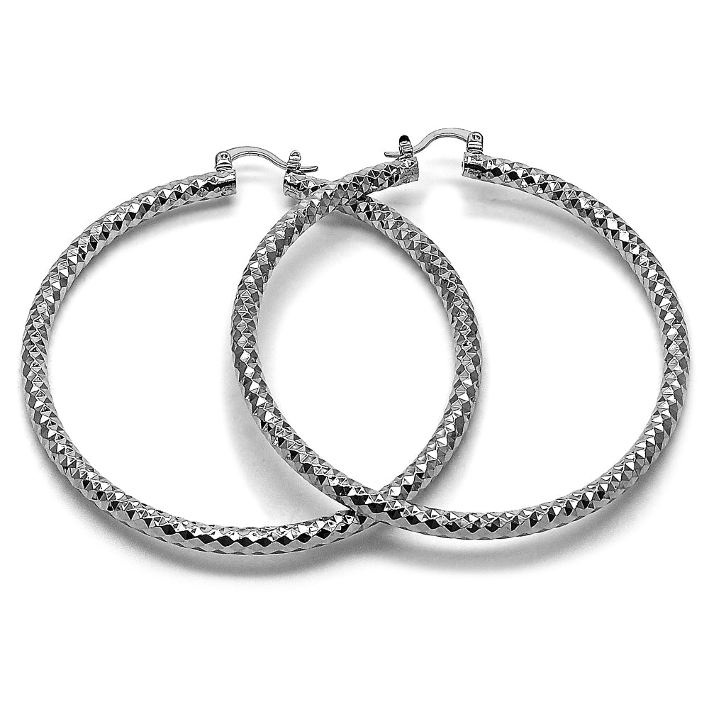 Rhodium Gold Filled Extra Large Hoop, Diamond Cutting Finish, Rhodium Finish
