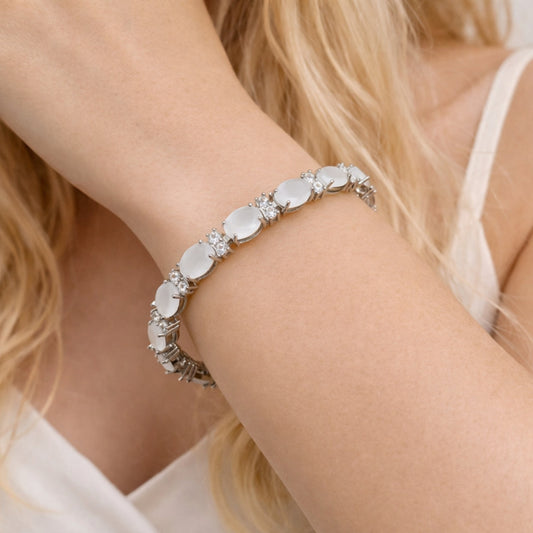 Rhodium Gold Filled Tennis Bracelet, Cluster Design, with White Cubic Zirconia, Polished, Rhodium Finish