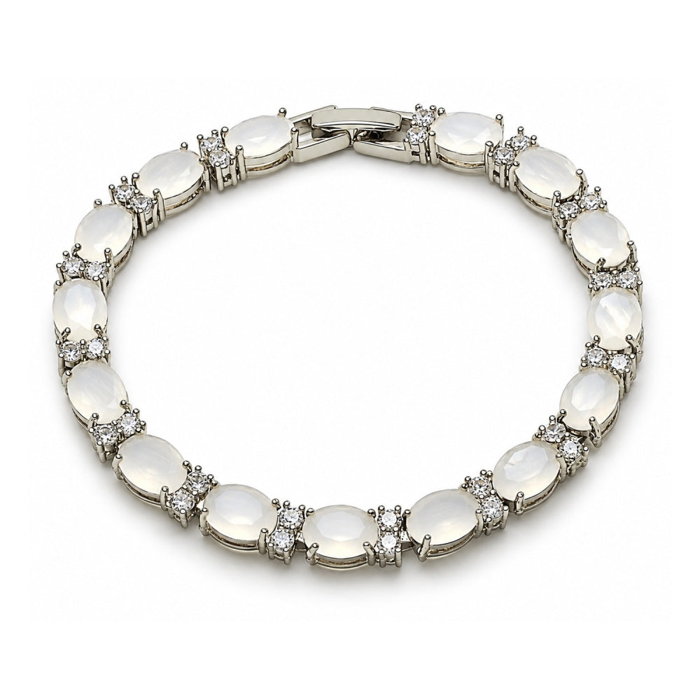 White Gold Filled Tennis Bracelet, Cluster Design, with White Cubic Zirconia, Polished, Rhodium Finish