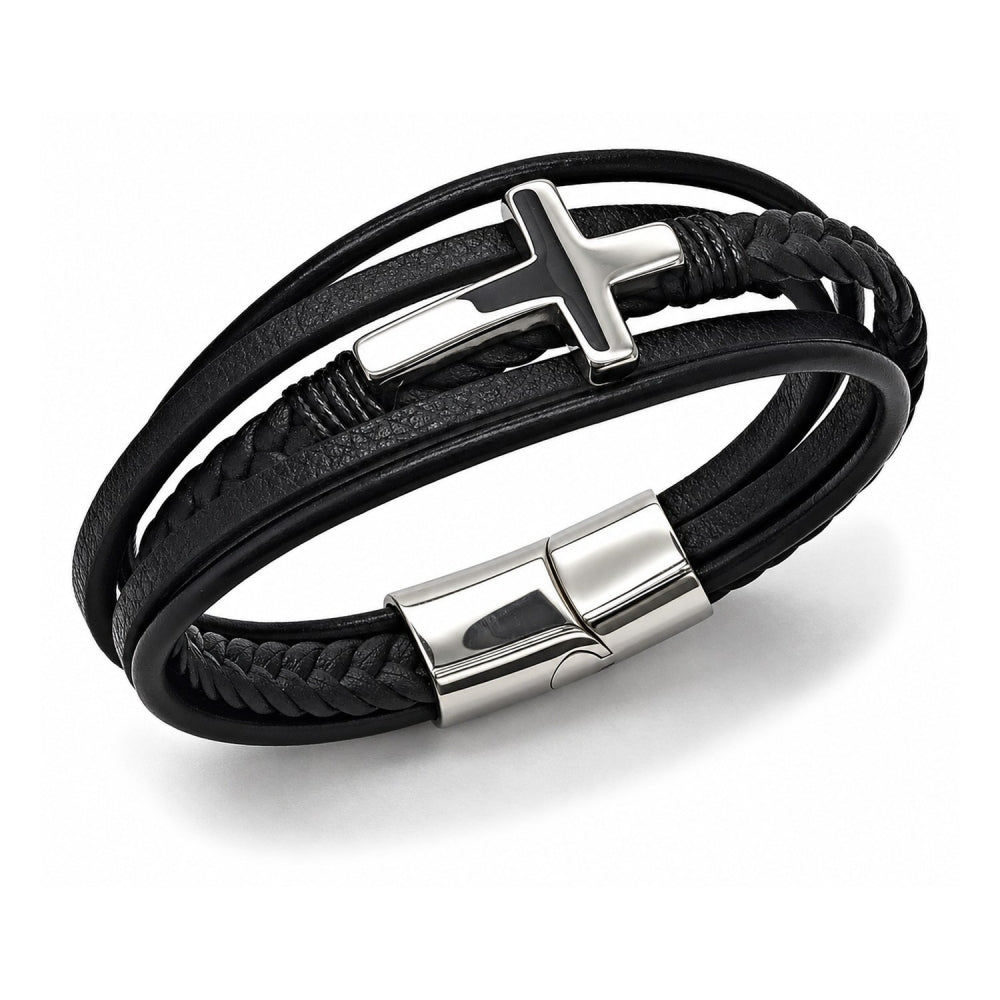 Stainless Steel Fancy Bracelet, Cross Design, Polished, Steel Finish