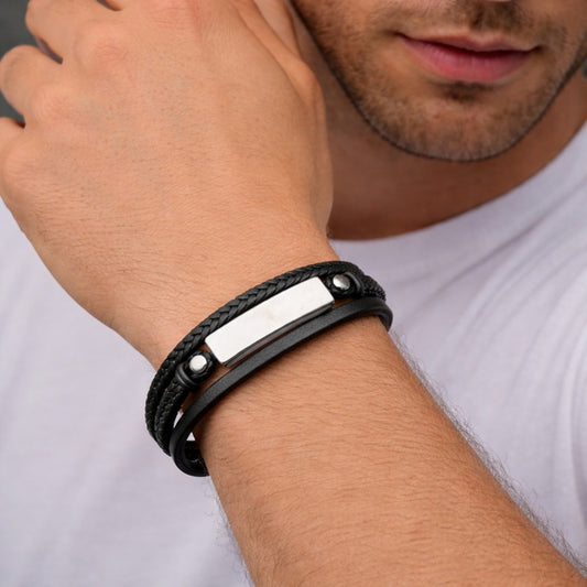 Stainless Steel Fancy Bracelet, Nameplate Design, Polished, Steel Finish