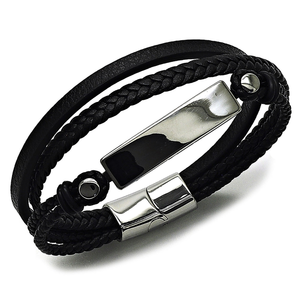 Stainless Steel Fancy Bracelet, Nameplate Design, Polished, Steel Finish