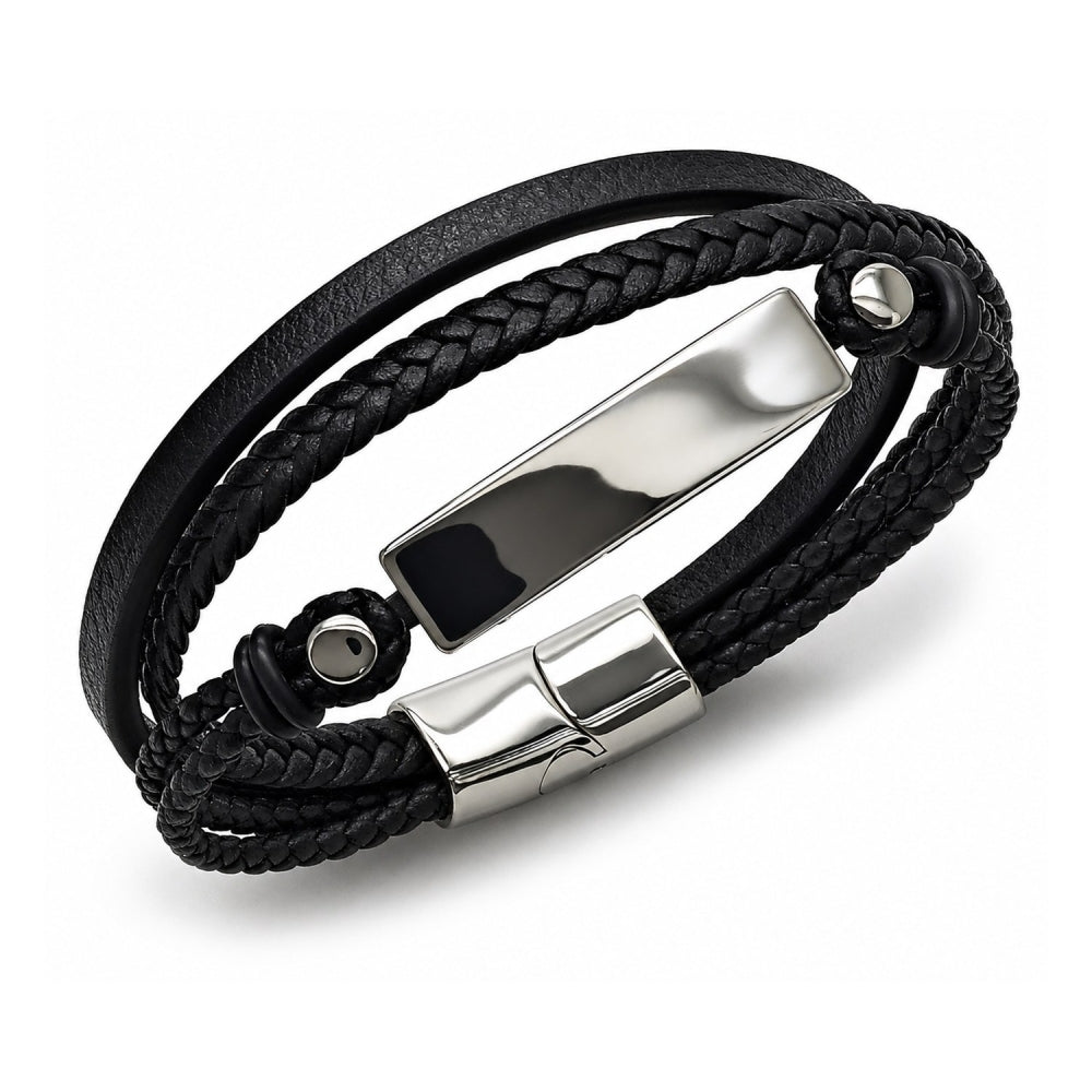 Stainless Steel Fancy Bracelet, Nameplate Design, Polished, Steel Finish
