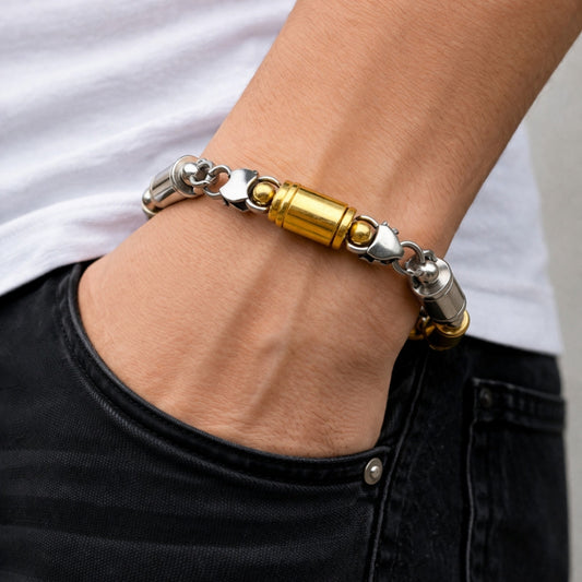Stainless Steel Solid Bracelet, Polished, Two Tone