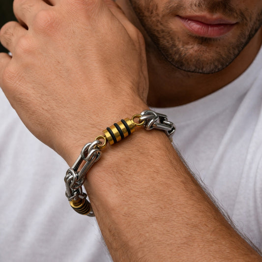 Stainless Steel Solid Bracelet, Polished, Two Tone