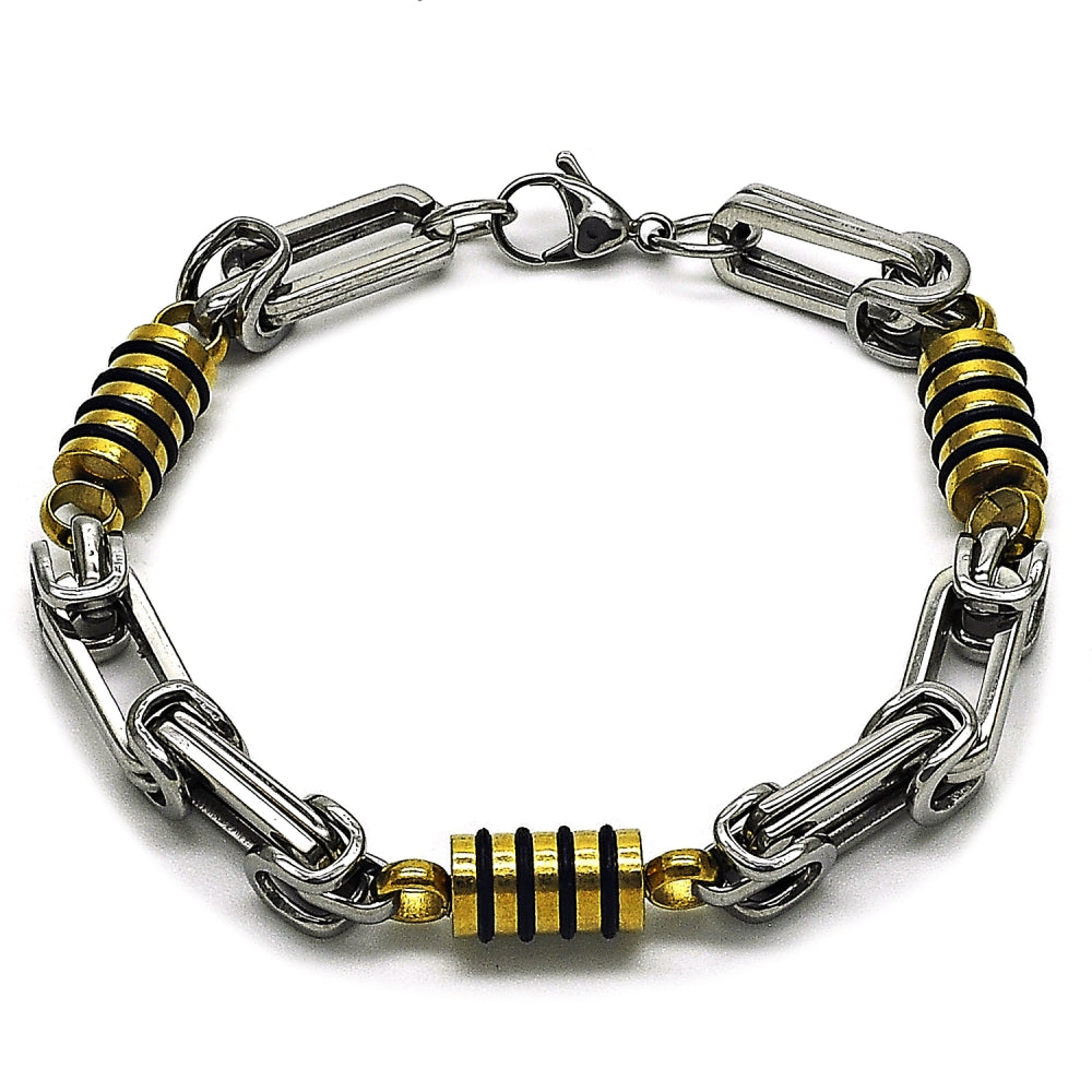 Stainless Steel Solid Bracelet, Polished, Two Tone