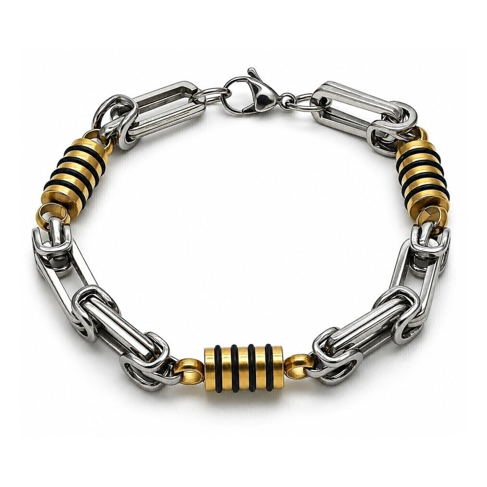 Stainless Steel Solid Bracelet, Polished, Two Tone