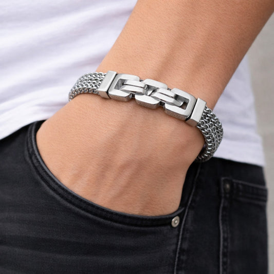 Stainless Steel Solid Bracelet, Square Franco Design, Polished, Steel Finish