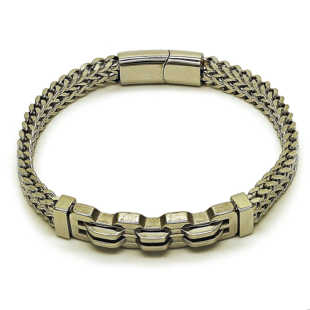 Stainless Steel Solid Bracelet, Square Franco Design, Polished, Steel Finish