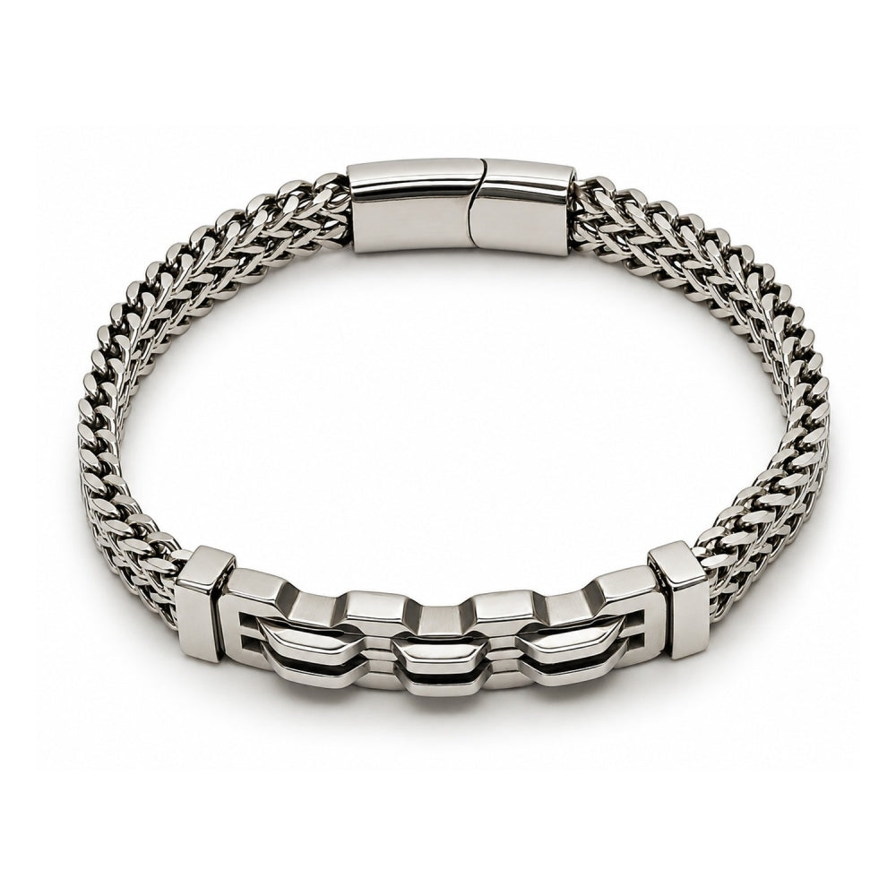 Stainless Steel Solid Bracelet, Square Franco Design, Polished, Steel Finish