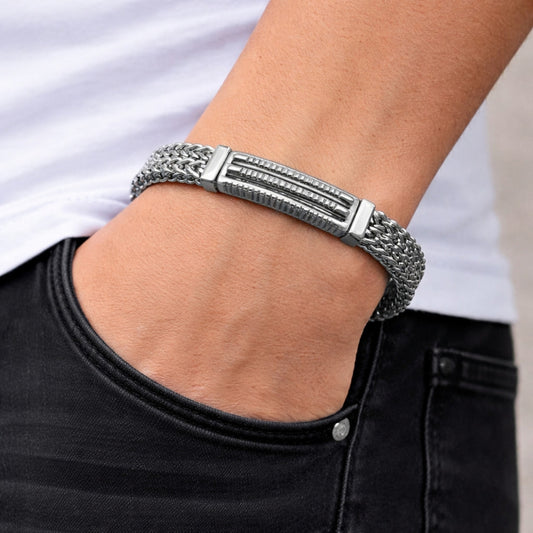 Stainless Steel Solid Bracelet, Square Franco Design, Polished, Steel Finish