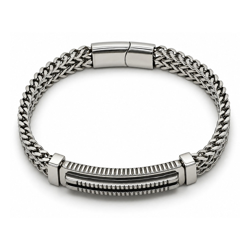 Stainless Steel Solid Bracelet, Square Franco Design, Polished, Steel Finish