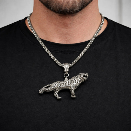 Stainless Steel Pendant Necklace, Box Design, Polished, Steel Finish