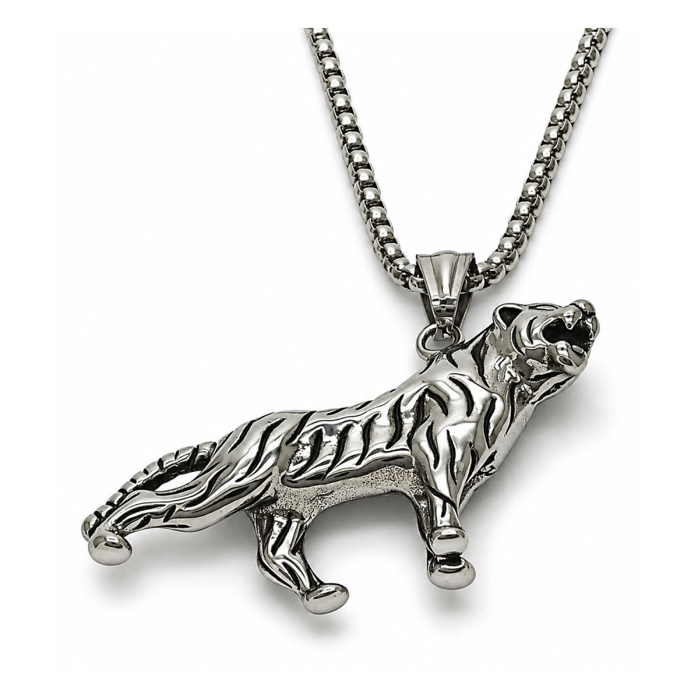 Stainless Steel Pendant Necklace, Box Design, Polished, Steel Finish