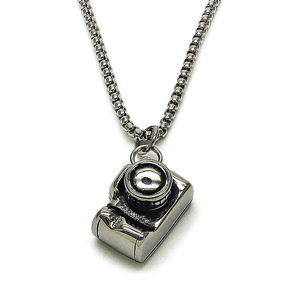 Stainless Steel Pendant Necklace, Polished, Steel Finish