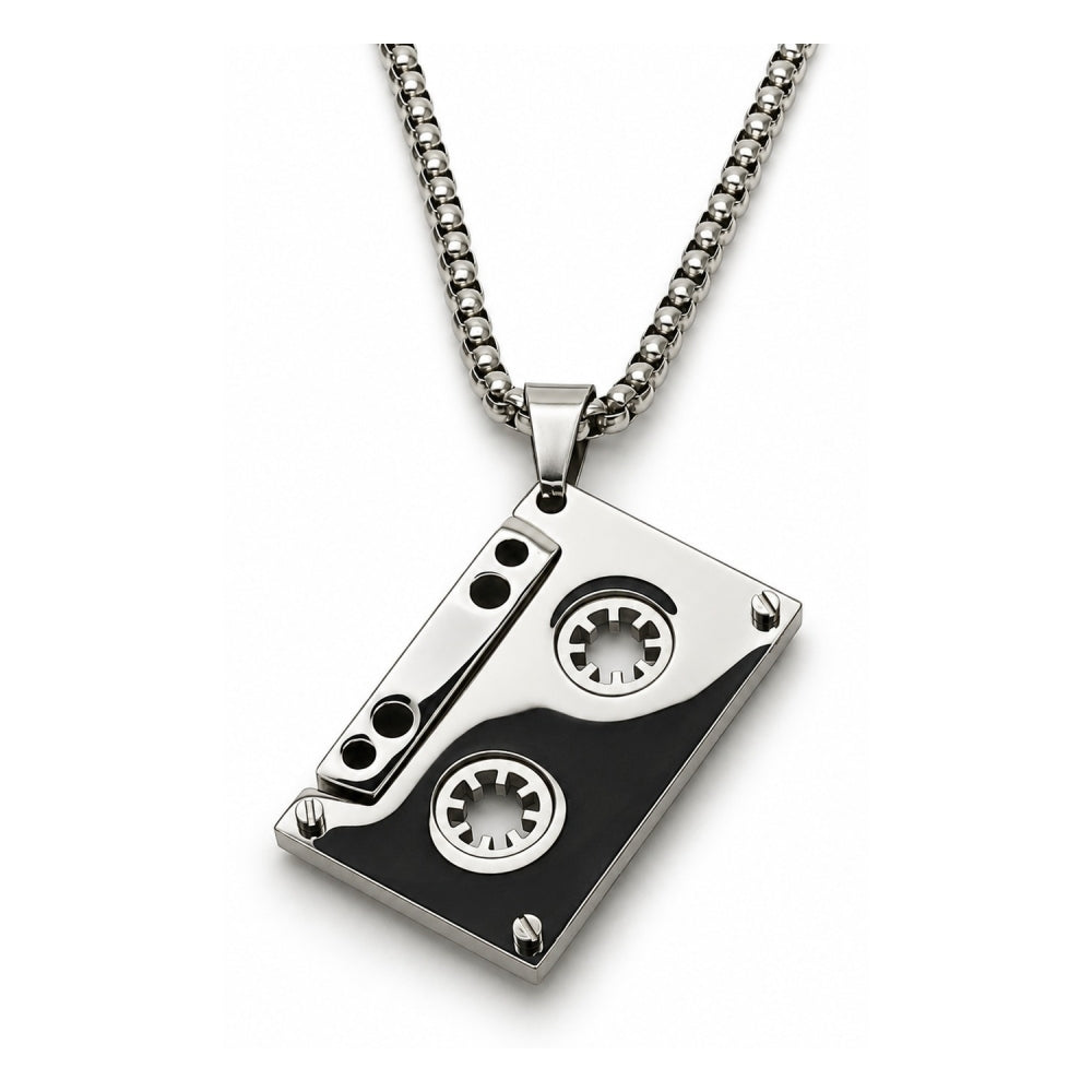 Stainless Steel Pendant Necklace, Box Design, Polished, Steel Finish