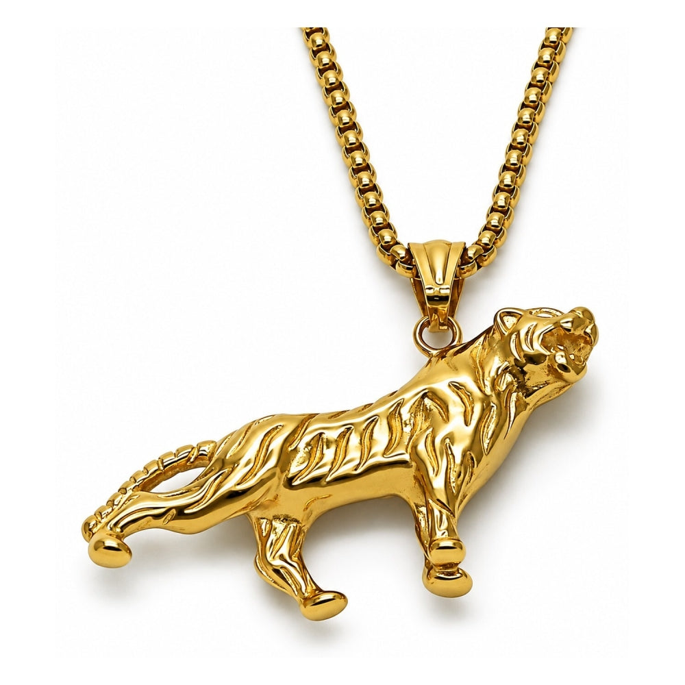 Stainless Steel Pendant Necklace, Box Design, Polished, Golden Finish