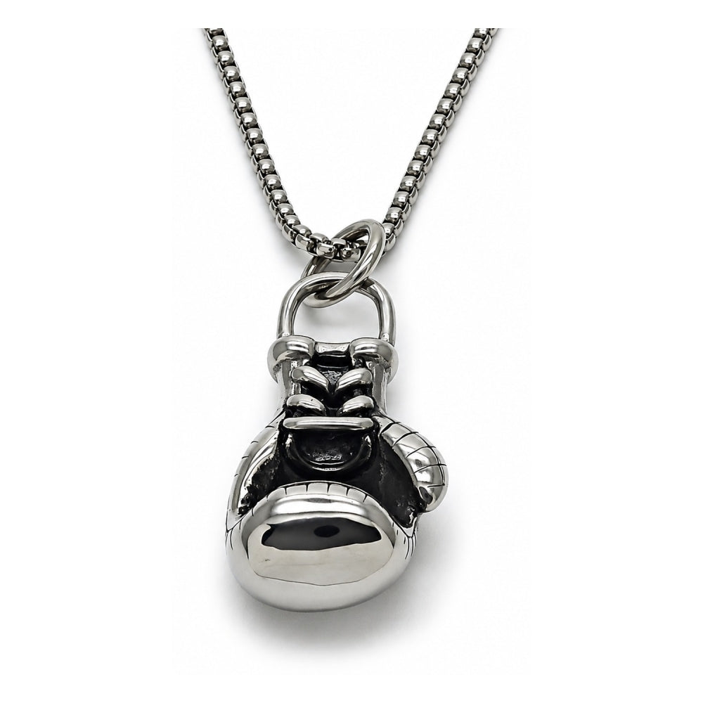 Stainless Steel Pendant Necklace, Box Design, Polished, Steel Finish