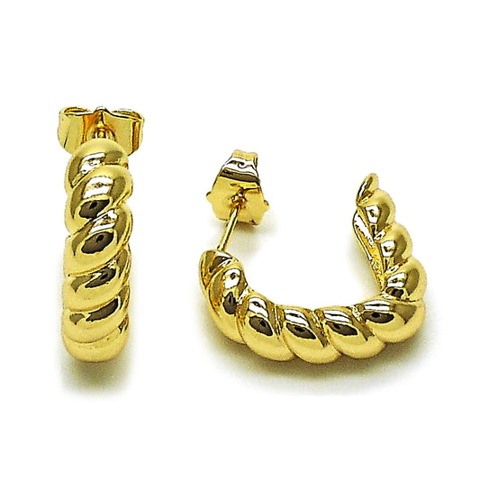 Oro Laminado Medium Hoop, Gold Filled Style Twist Design, Polished, Golden Finish