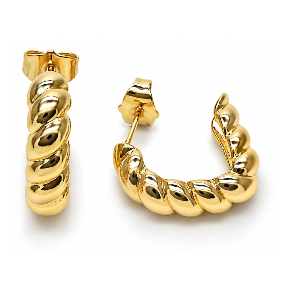 Oro Laminado Medium Hoop, Gold Filled Style Twist Design, Polished, Golden Finish
