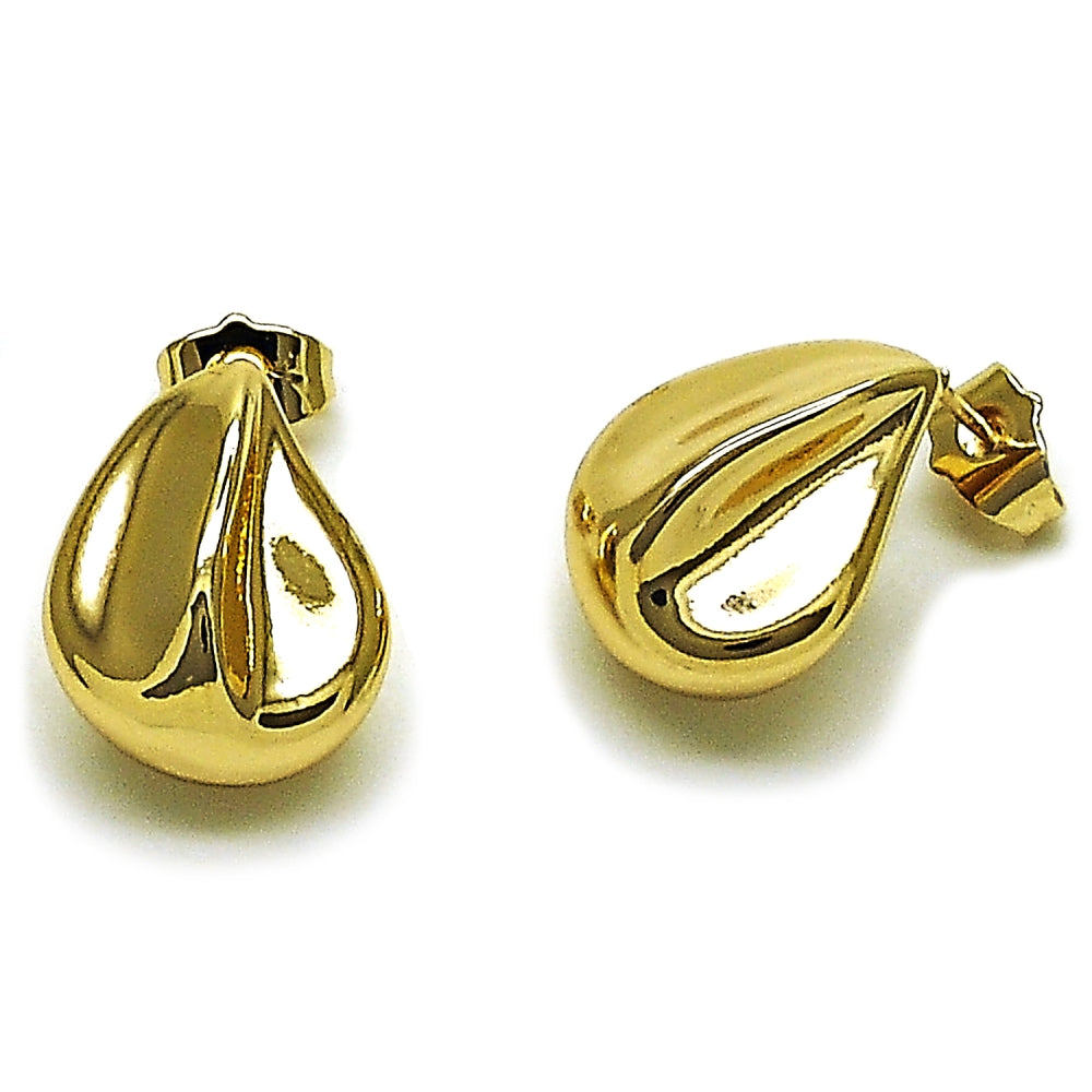 Oro Laminado Stud Earring, Gold Filled Style Teardrop Design, Polished, Golden Finish