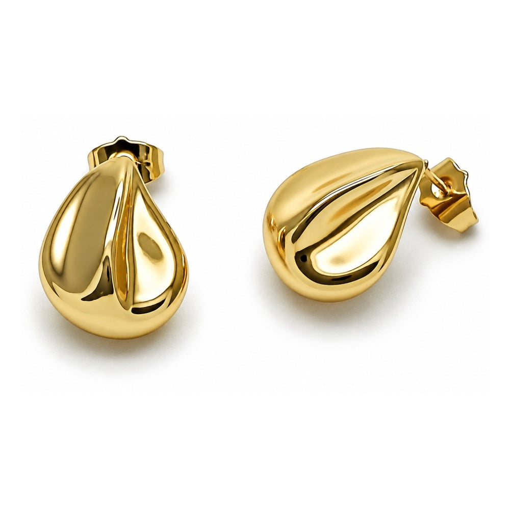 Oro Laminado Stud Earring, Gold Filled Style Teardrop Design, Polished, Golden Finish