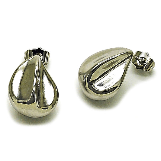 Rhodium Gold Filled Stud Earring, Teardrop Design, Polished, Rhodium Finish