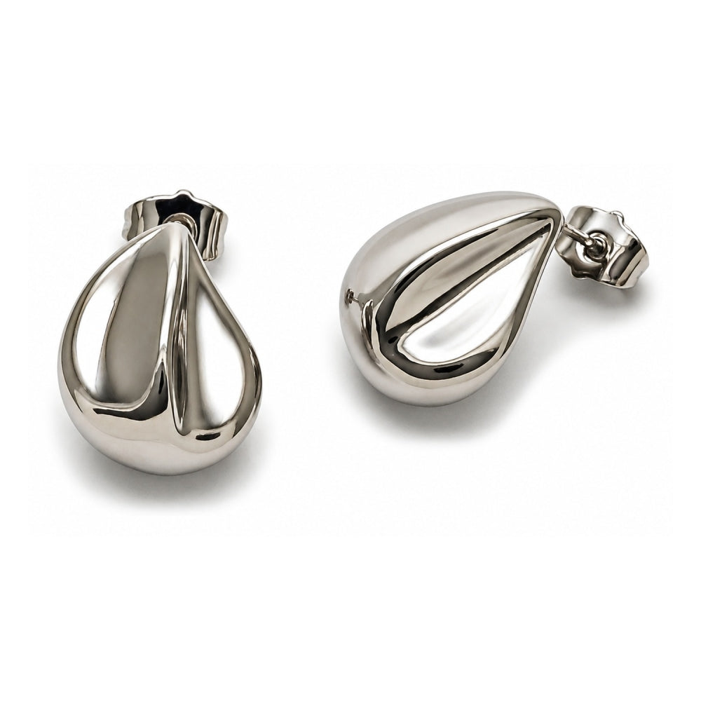 White Gold Filled Stud Earring, Teardrop Design, Polished, Rhodium Finish