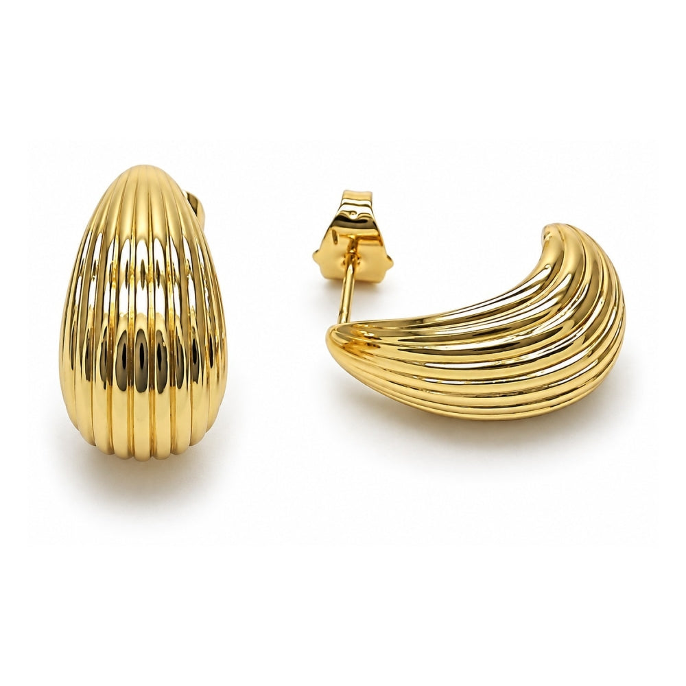 Oro Laminado Stud Earring, Gold Filled Style Teardrop Design, Polished, Golden Finish