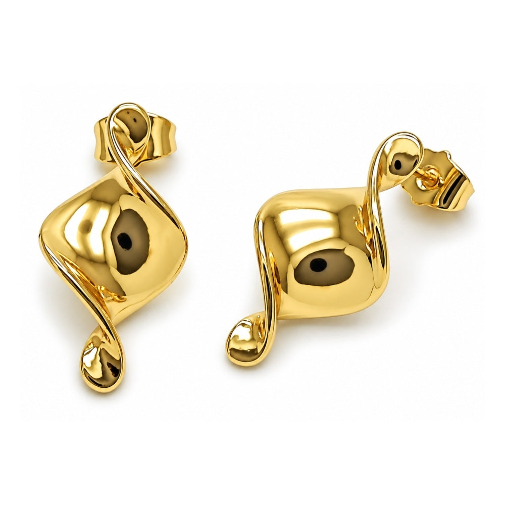 Oro Laminado Stud Earring, Gold Filled Style Twist Design, Polished, Golden Finish