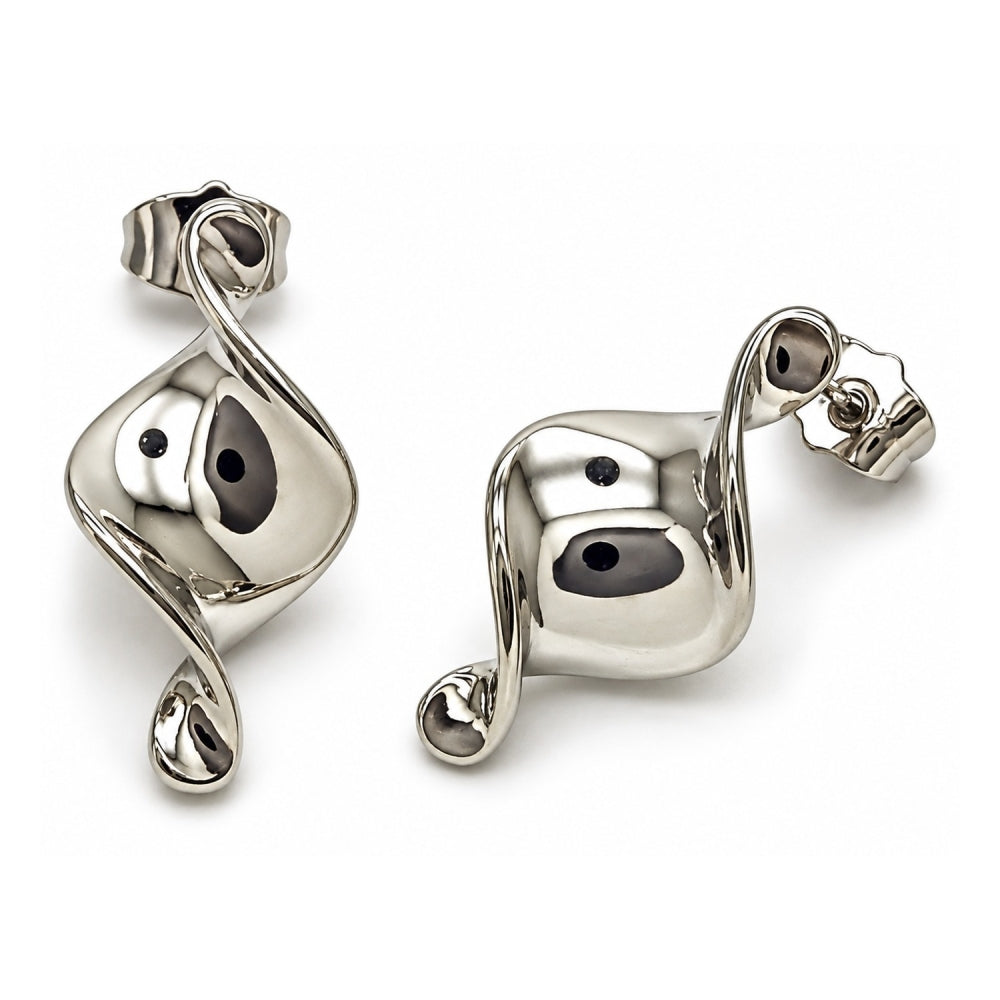 White Gold Filled Stud Earring, Twist Design, Polished, Rhodium Finish
