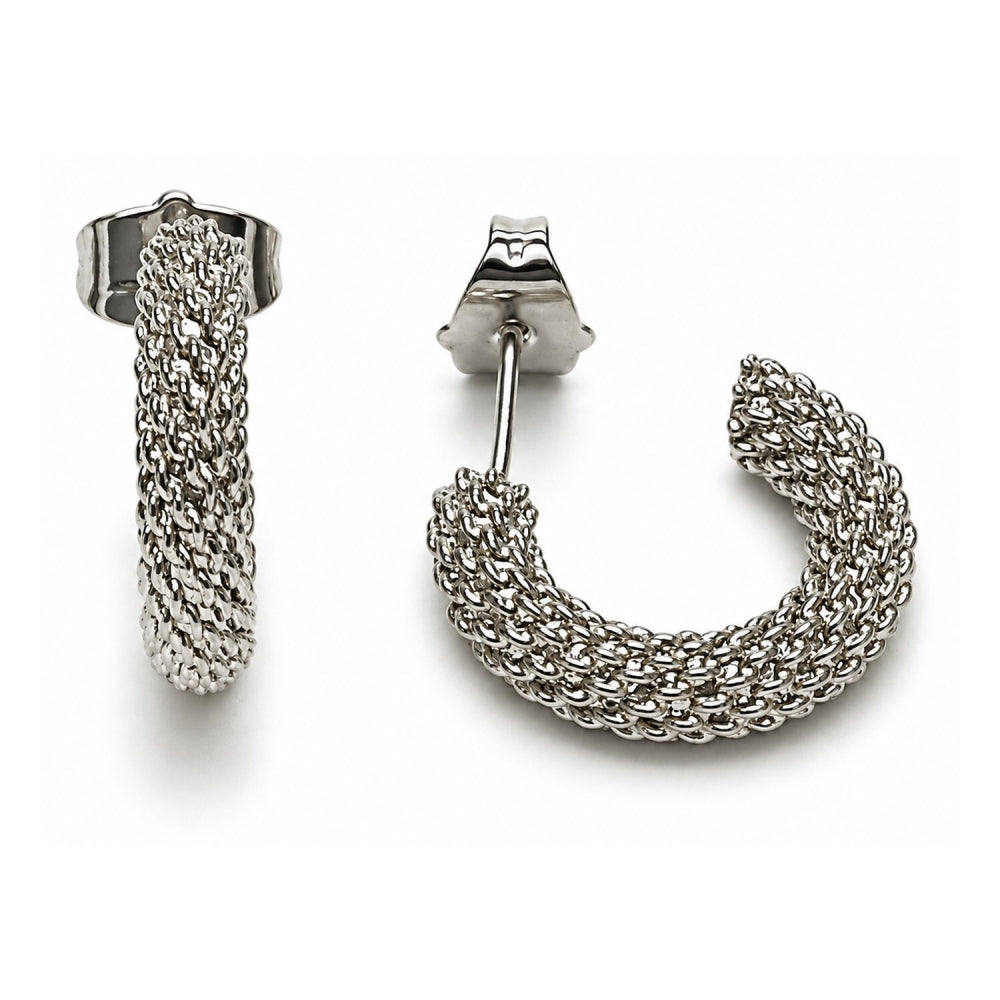 White Gold Filled Small Hoop, Rope Design, Diamond Cutting Finish, Rhodium Finish