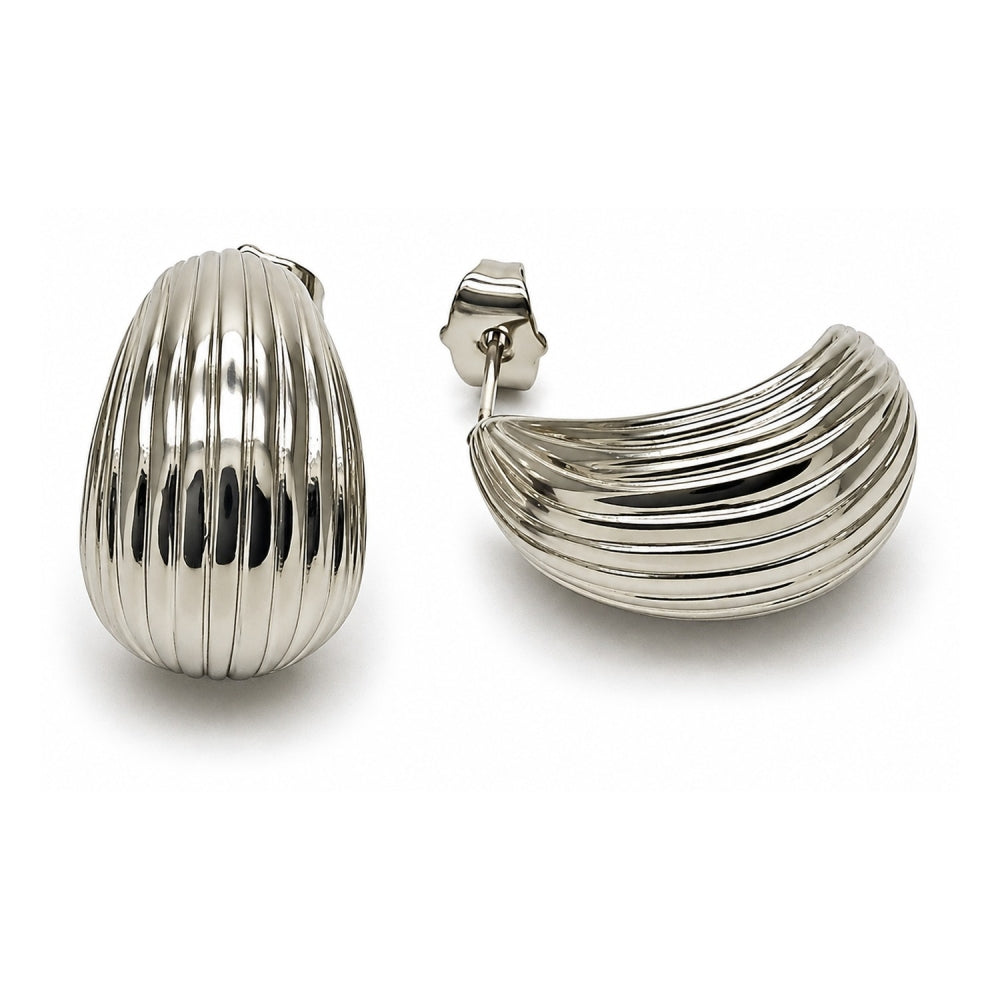 White Gold Filled Stud Earring, Teardrop Design, Polished, Rhodium Finish