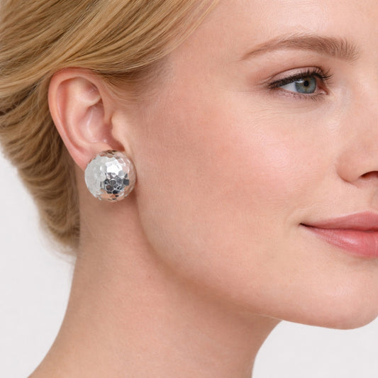 White Gold Filled Stud Earring, Diamond Cutting Finish, Rhodium Finish
