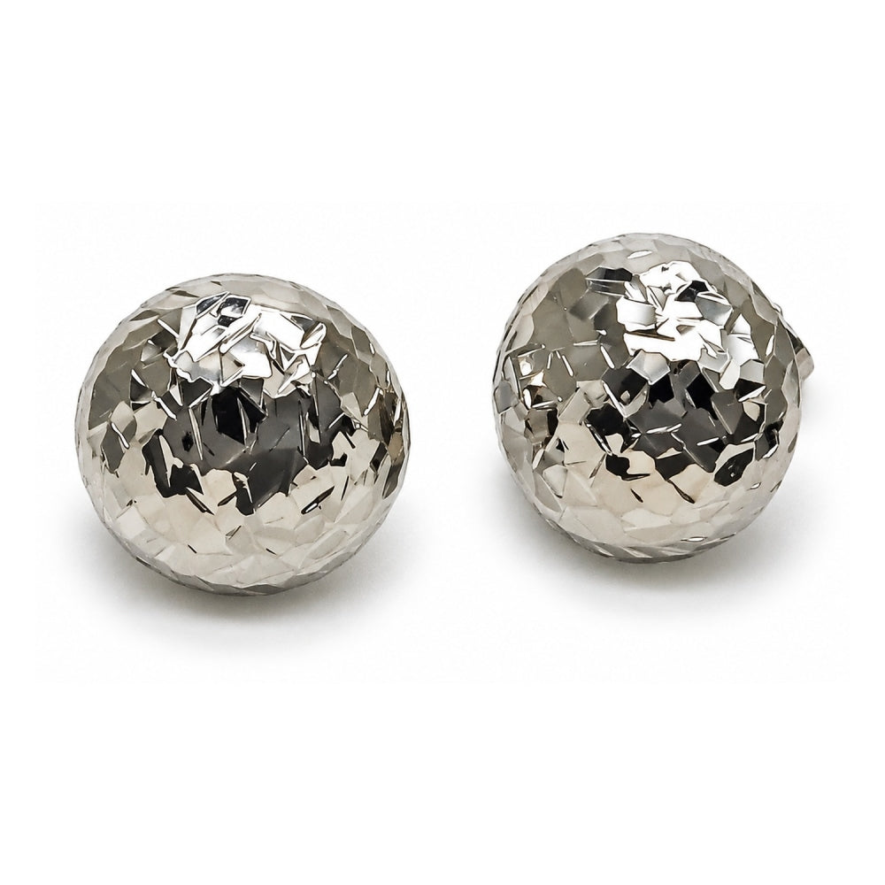 White Gold Filled Stud Earring, Diamond Cutting Finish, Rhodium Finish