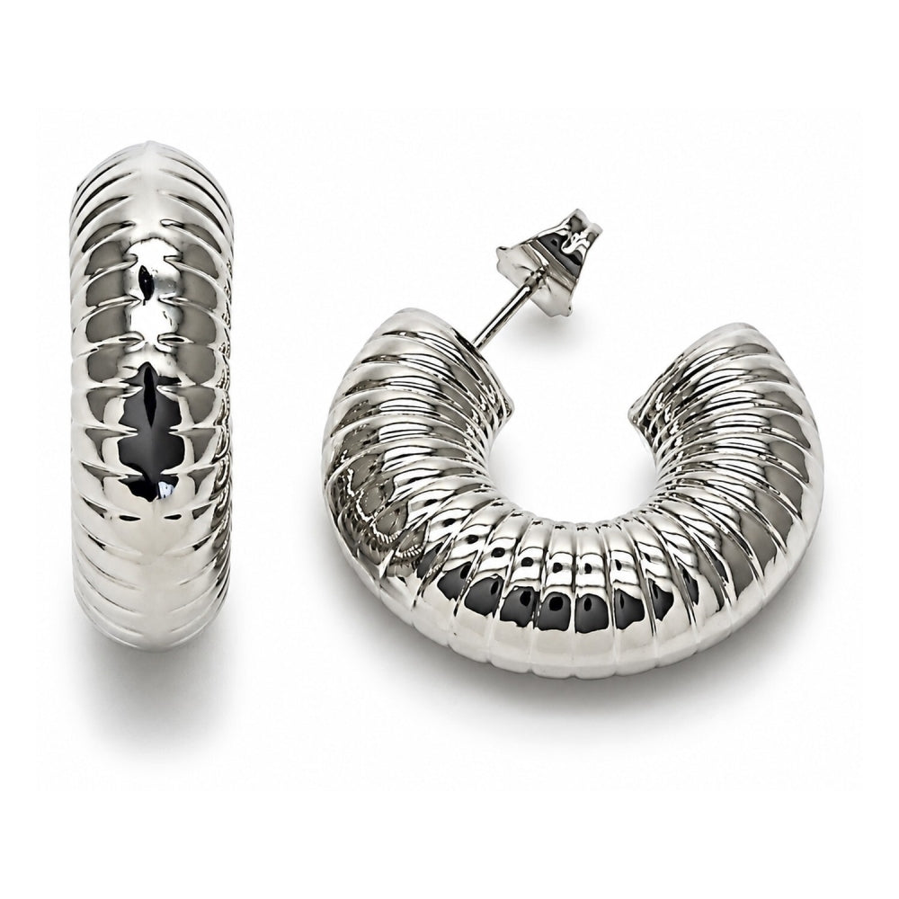 White Gold Filled Stud Earring, Hollow Design, Polished, Rhodium Finish