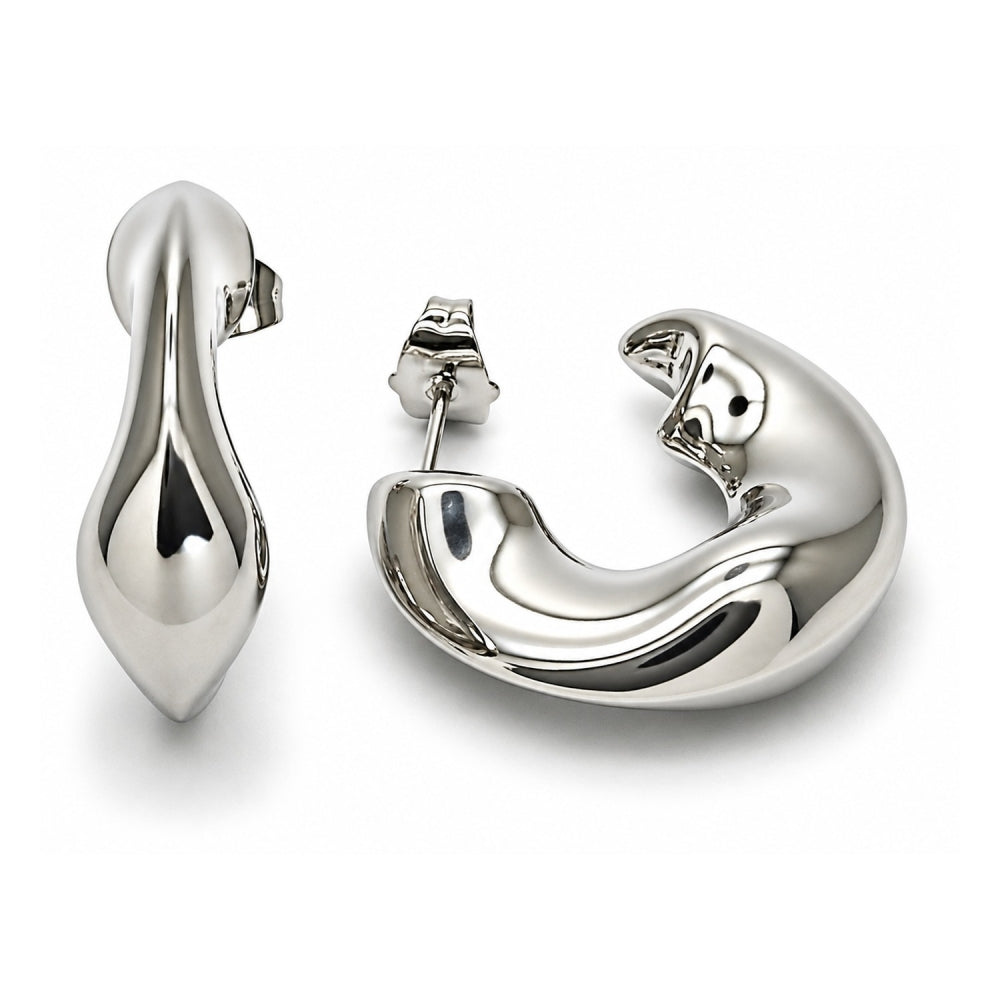 White Gold Filled Medium Hoop, Hollow Design, Polished, Rhodium Finish