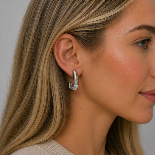 White Gold Filled Small Hoop, Hollow Design, Polished, Rhodium Finish