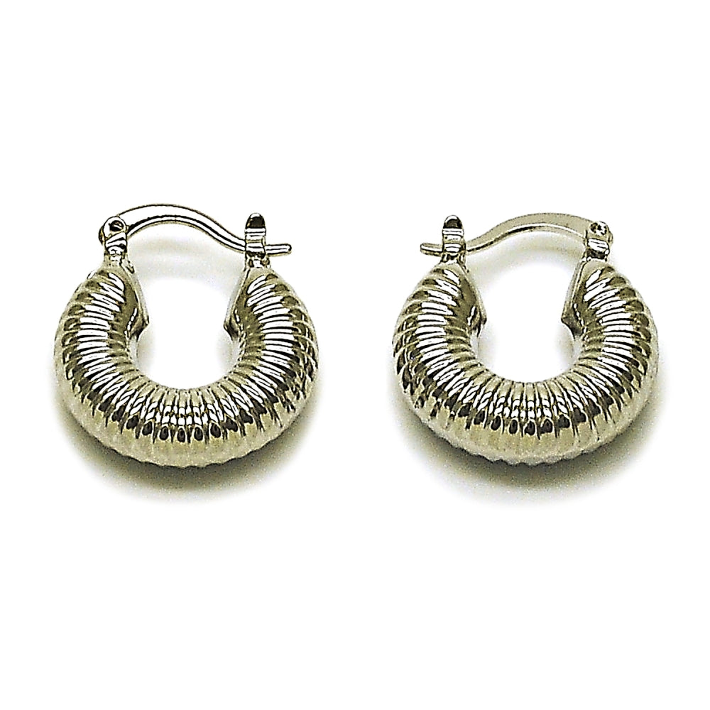 Rhodium Gold Filled Small Hoop, Hollow Design, Polished, Rhodium Finish
