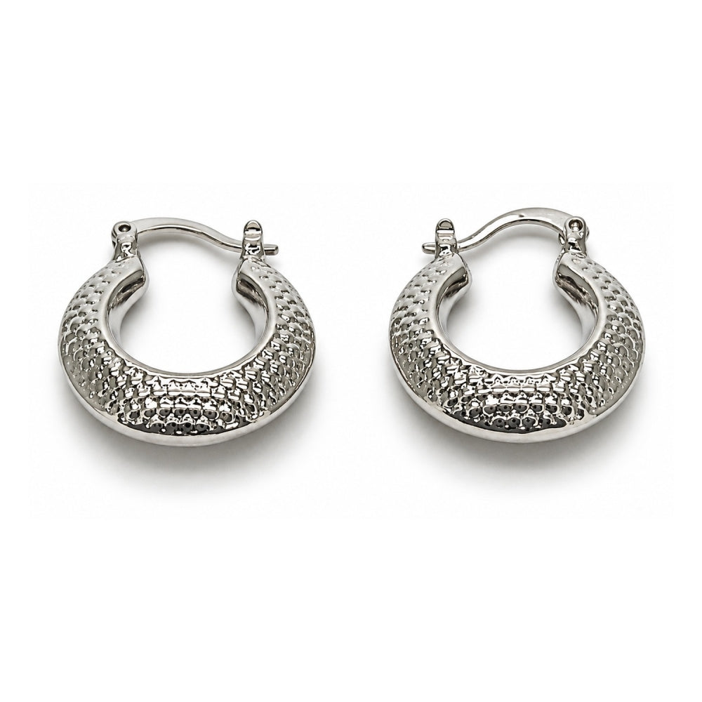 White Gold Filled Small Hoop, Hollow Design, Diamond Cutting Finish, Rhodium Finish