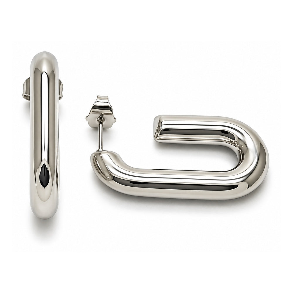 White Gold Filled Stud Earring, Hollow Design, Polished, Rhodium Finish